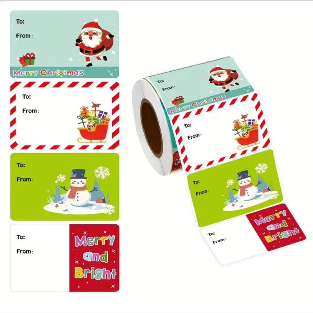 200 Christmas Gift Tag Stickers Roll